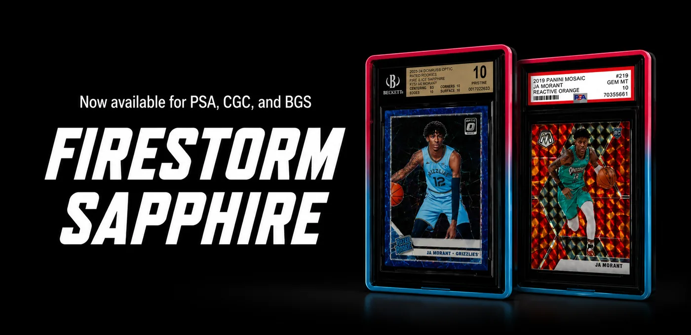 PowerGuard Firestorm Sapphire cases holding BGS and PSA graded Ja Morant cards — now available for PSA, CGC, and BGS